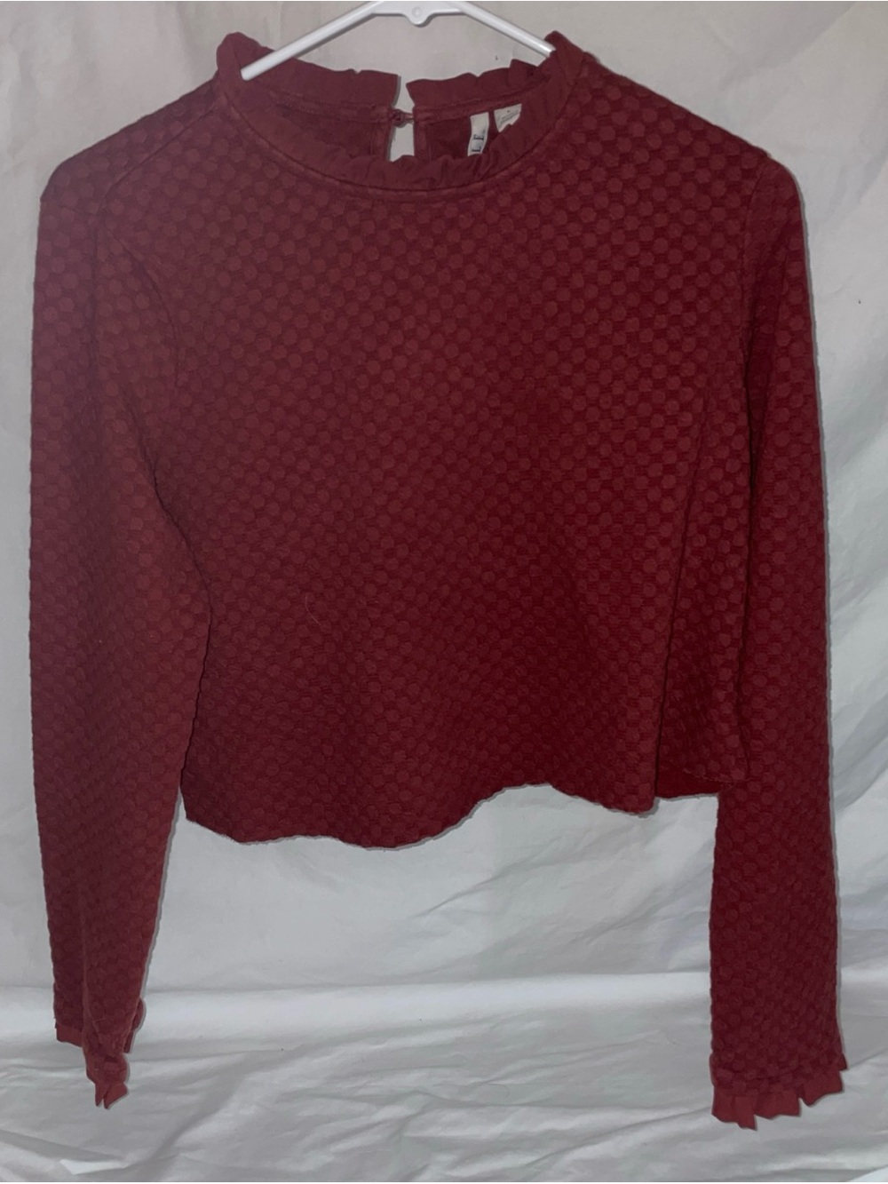 Elle Burgundy Textured Long-Sleeve Crop Top